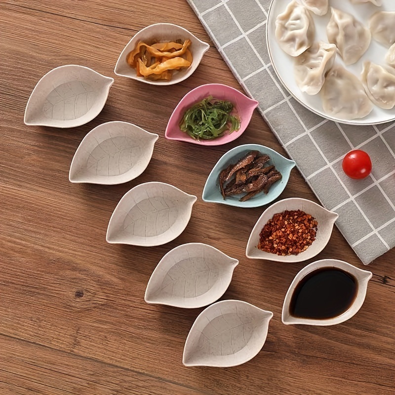 dropship 1pc Wheat Straw Leaf Shape Small Dish; Creative Snack Plate; Tableware; Vinegar Dish; Soy Sauce Dish; Bone Dish; Small Seasoning Dish