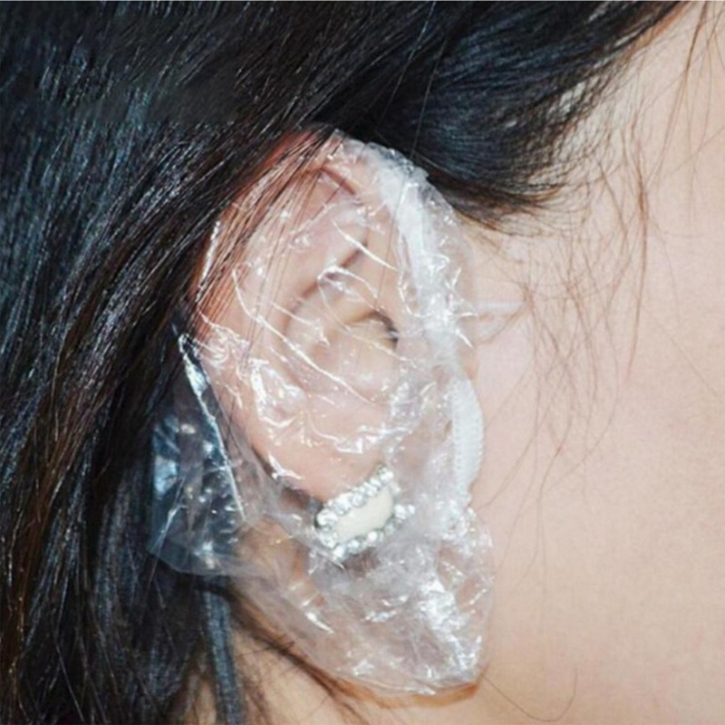 dropship 100pcs Disposable Ear Covers; Plastic Waterproof Ear Protectors Elastic Clear Ear Caps Salon Hairdressing Dye Shield Earmuffs For Hair Dye; Shower; Spa