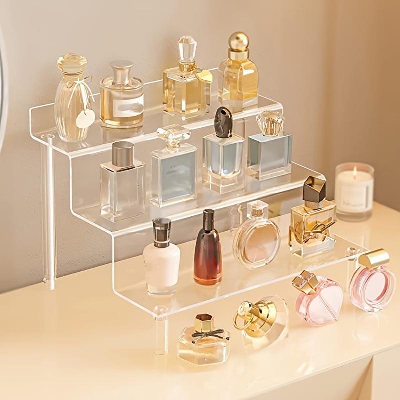 dropship 1pc Acrylic Perfume Organizer; Tiered Display Stand; Acrylic Riser Display Shelf; Transparent Multi-layer Model; Blind Box Storage For Cosmetics And Jewelry; Step Shelf