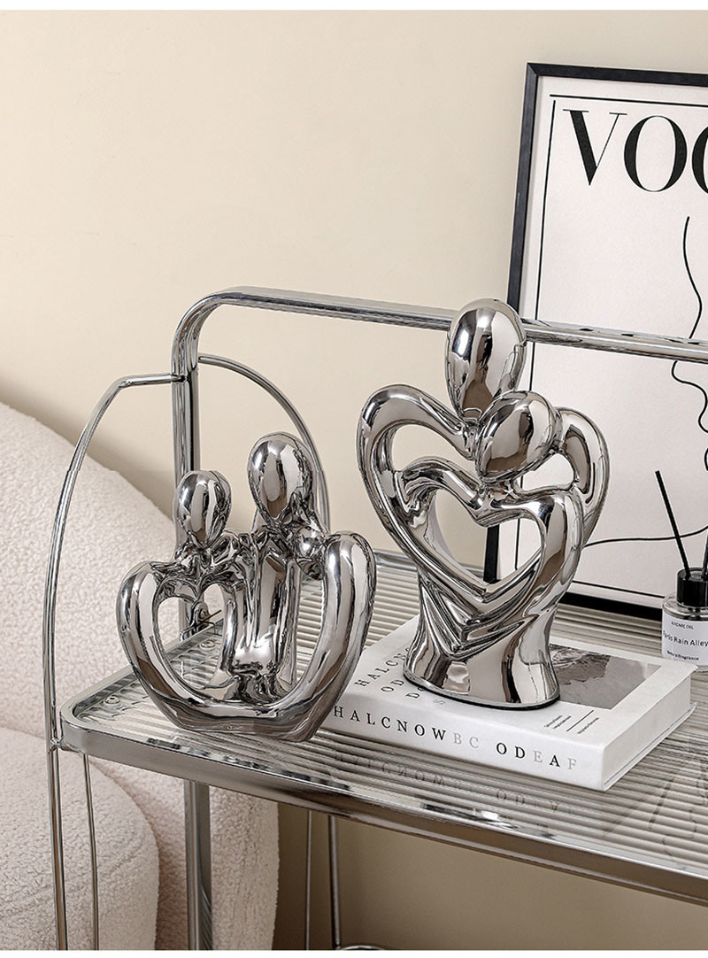 dropship NORTHEUINS Ceramic Abstract Couple Statue European Figure Lover Figurines for Anniversary Collection Home Living Room Decoration
