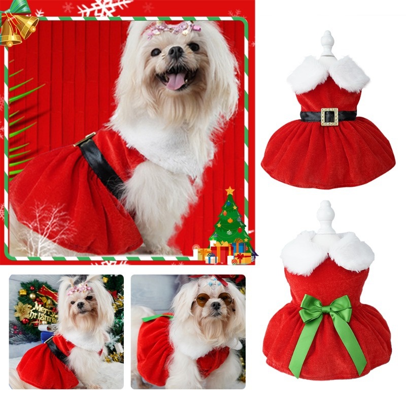 dropship Christmas Dog Dresses ForSmall Dog Clothes Christmas Cat Pet Dress Fancy Princess Puppy Dress Festival Apparel