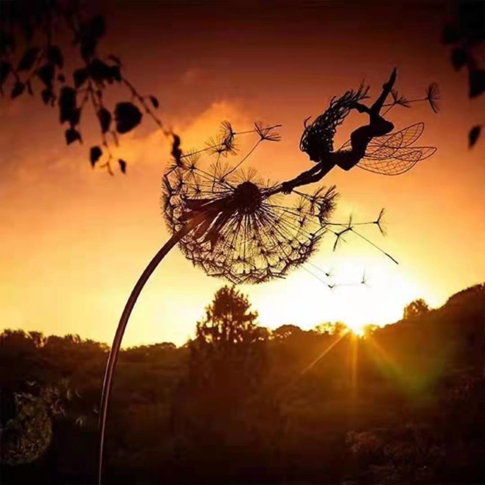 dropship Dandelion Figurine Fairies Pixies Dancing Fairy Statue Steel Wires Fairy Garden Miniature Sculpture Mythical Garden Yard Decor