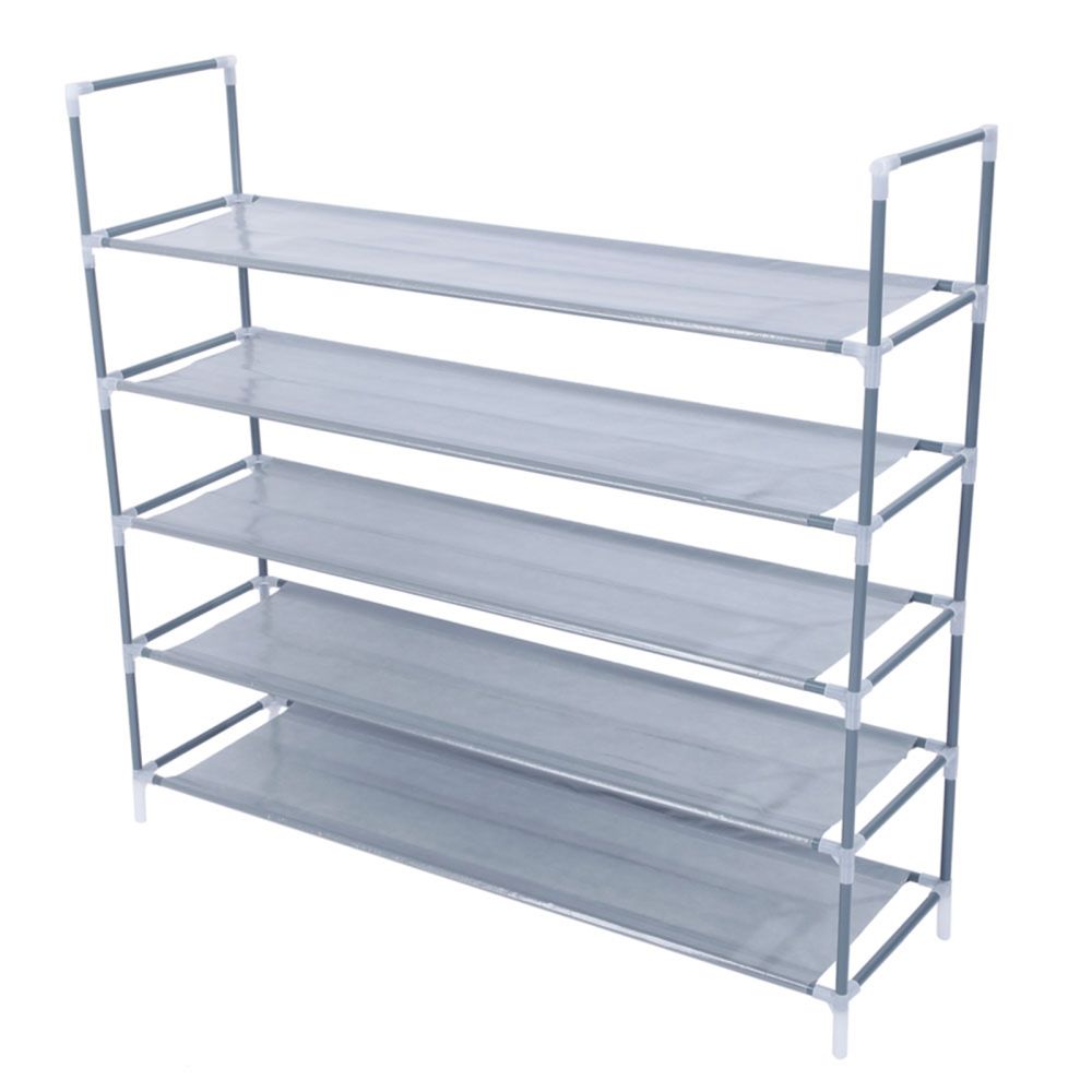 dropship Simple Assembly 5 Tiers Non-woven Fabric Shoe Rack with Handle Gray XH