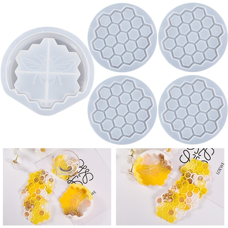 dropship 1pc/5pcs Crystal Drip Rubber Bee Coaster Honeycomb Honeycomb Coaster Setting Table Spacer Silicone Mold