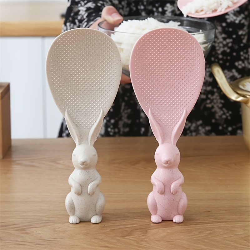 dropship 1pc Cute Rabbit Non-Stick Rice Scoop; Bunny Shape Standable Rice Scooper; Household Rice Cooker Rice Spoon; Cartoon Rice Spoon
