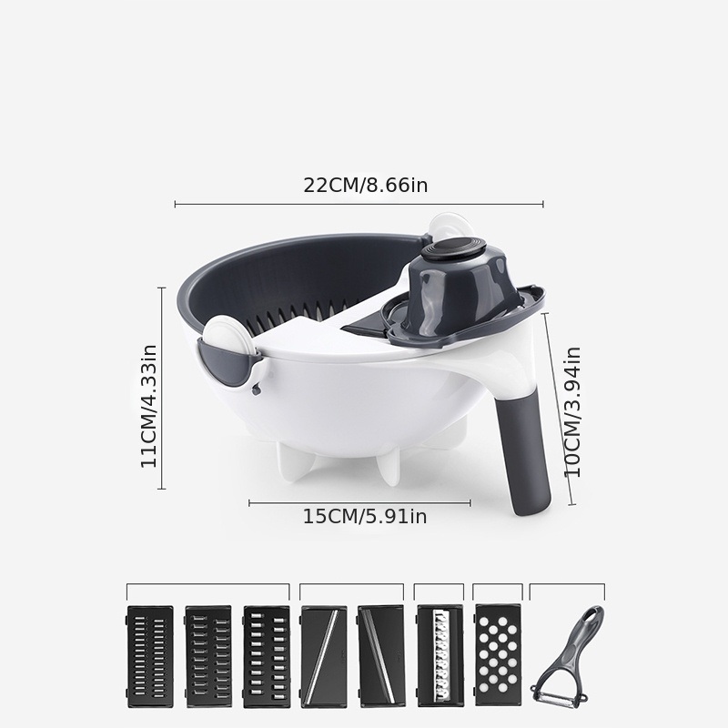 dropship 9 in 1 Multifunctional Cutting and Draining Basket for Vegetables with Household Potato Shredder - Kitchen Tool