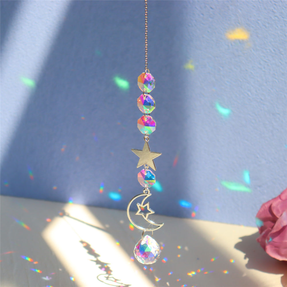 dropship 1pc; Colorful Crystals Suncatcher Hanging Sun Catcher With Chain Pendant Ornament Crystal Balls For Window Home Garden Christmas Day Party Wedding Decoration