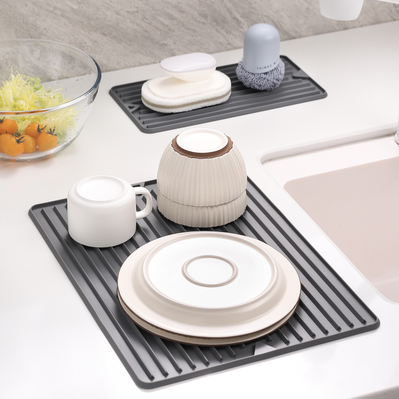 dropship Silicone Square Dish Drying Mat Drain Pad Water Filter Table Placemat Kitchen Heat Resistant Protection Durable Kitchenware