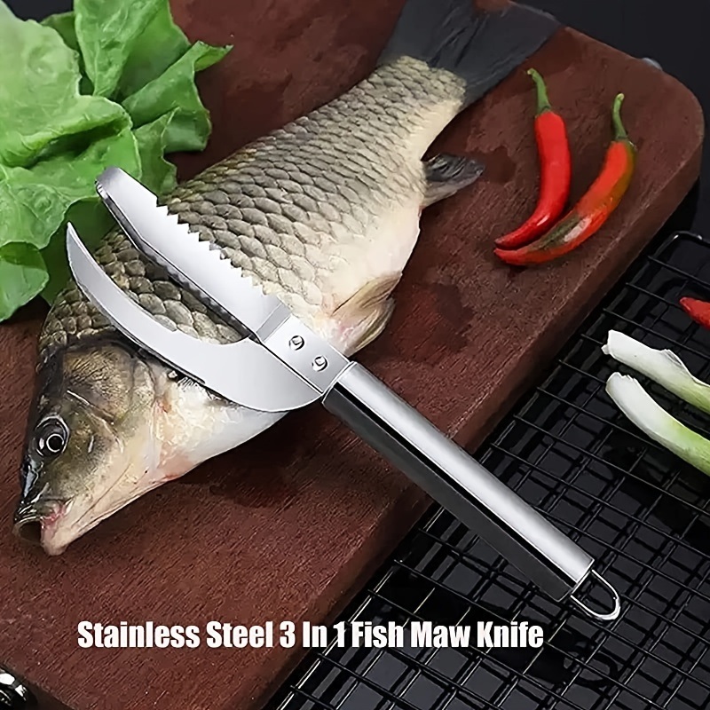 dropship 1pc Stainless Steel 3 In 1 Fish Scale Knife; Cut/Scrape/Dig Maw Knife Scale Scraper; Sawtooth Peelers; Scraping Boning Filleting