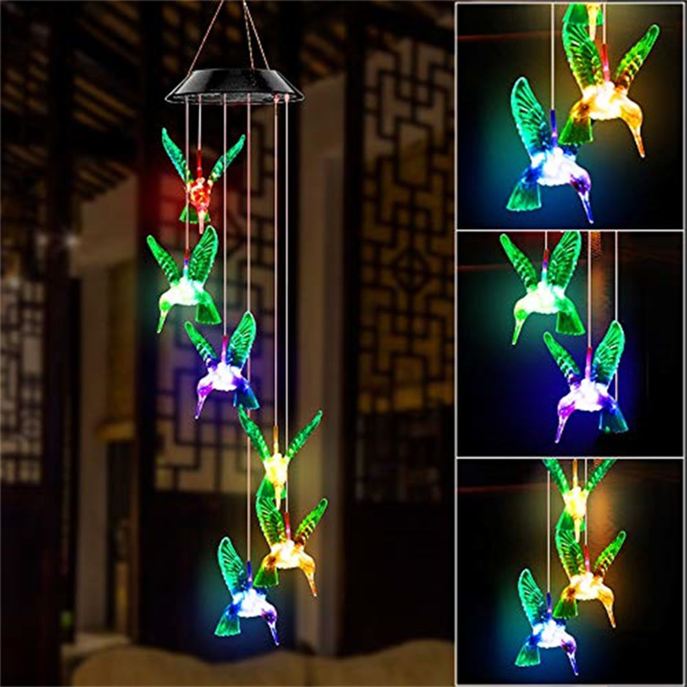 dropship LED Colorful Solar Power Wind Chime Crystal Hummingbird Butterfly Waterproof Outdoor Windchime Solar Light for Garden outdoor