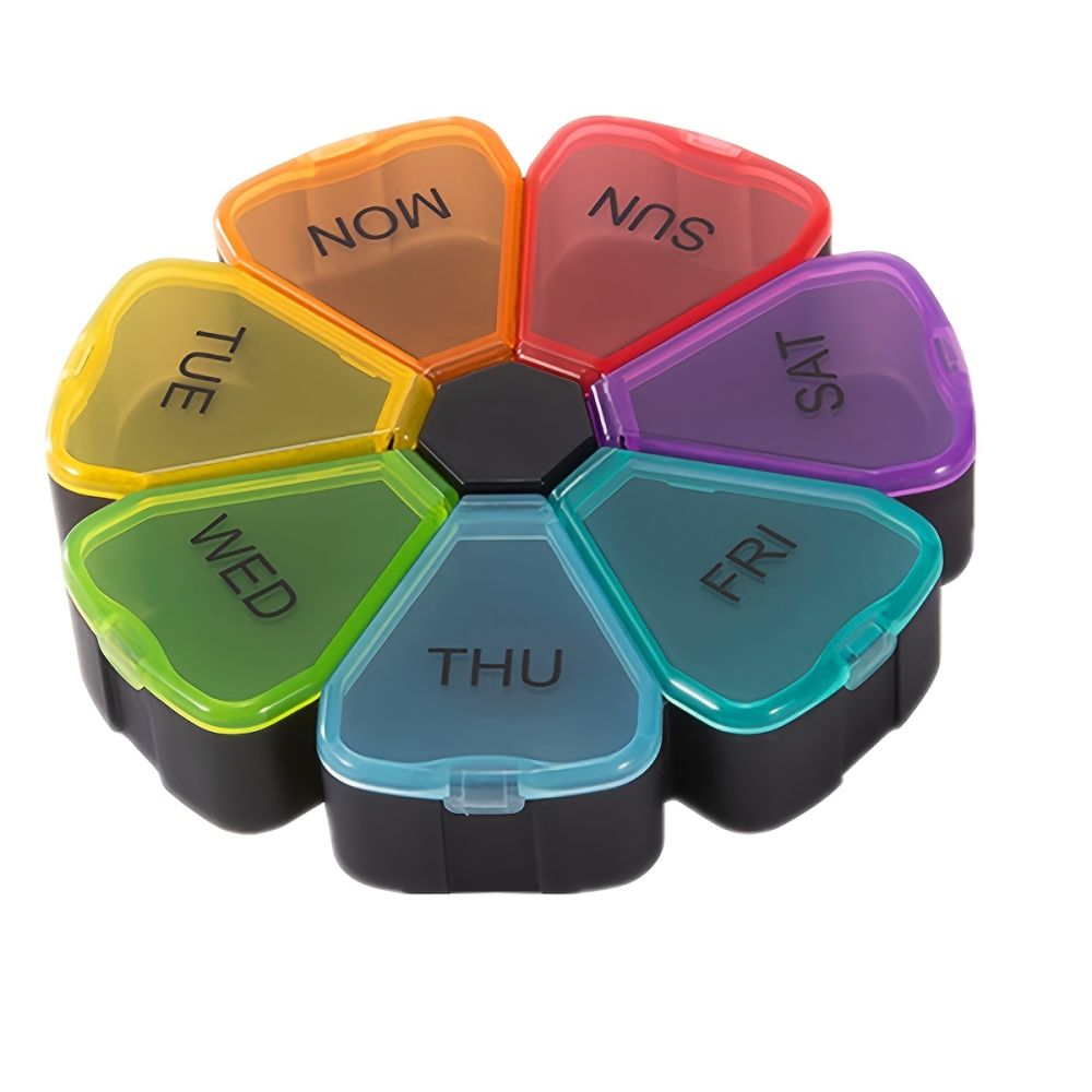 dropship 1pc Large Weekly Pill Organizer; 7 Day Portable Pill Box Case For Vitamin; Cod Liver Oil; Pills; Supplements; Flower Medicine Organizer-Arthritis Friendly; Travel Pill Container