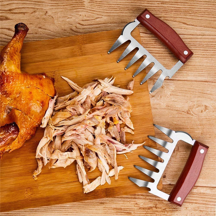 dropship LMETJMA Bear Claws Stainless Steel BBQ Meat Shredder Claws with Wooden Handle Bottle Opener Turkey Chicken Claws KC0423