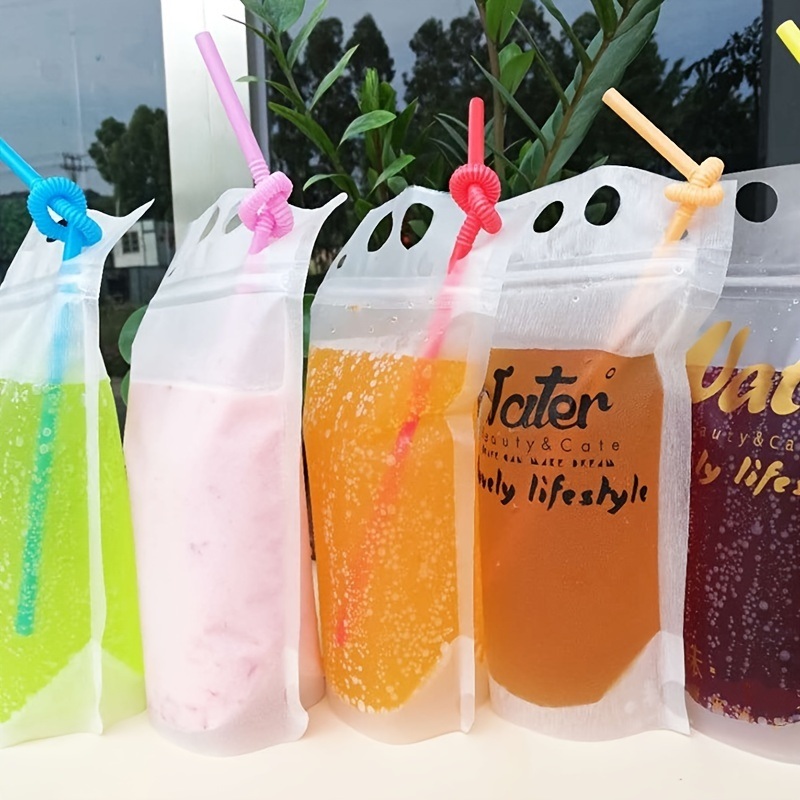 dropship 30pcs Reusable Juice Bags; Clear Drink Pouches Bags; 500ml/16.9oz; Disposable Plastic Zipper Juice Bags; Smoothie Drinks Container Bags