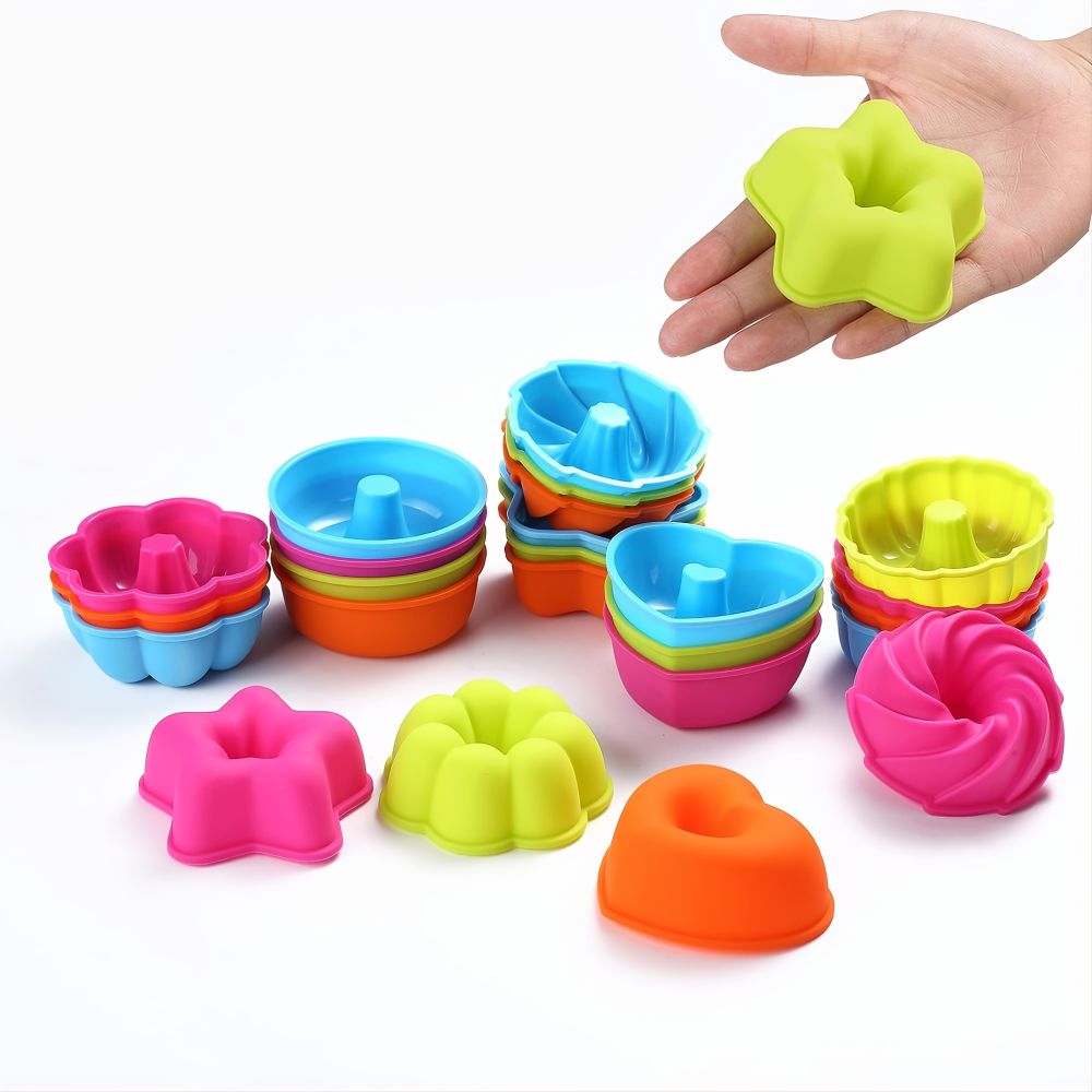 dropship 24pcs Silicone Molds; Nonstick Silicone Donut Mold; Silicone Baking Cups; Silicone Donut Pan; Muffin; Jello; Bagel Pan; Oven; Microwave; Dishwasher Safe; 2.95"×1.1"