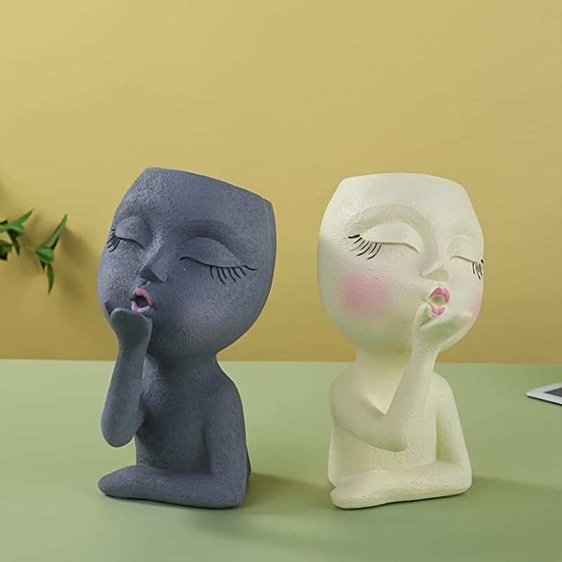 dropship 1pc Funny Figure Flower Pot; Resin Flying Kiss Girl Planters Vase Tabletop Decoration; For Indoor Outdoor Garden Home Decor