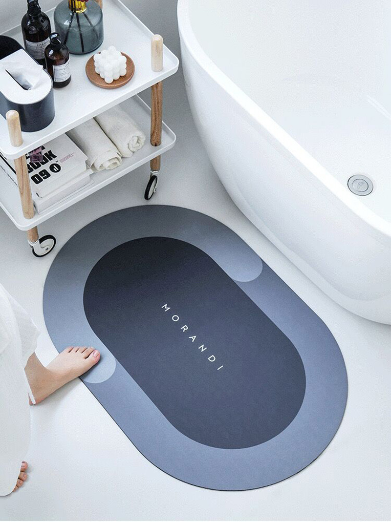 dropship 1pc Diatom Mud Oval Classic Floor Mat; Super Absorbent Floor Mat; Quick Dry Bath Mats For Bathroom Floor; Non-Slip Bathroom Rugs; Easy To Clean