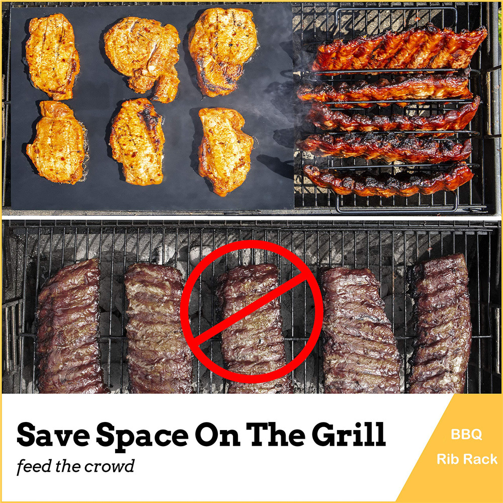 dropship Non-Stick BBQ Rib Rack Stand Barbecue Steaks Racks Stainless Steel Chicken Beef Ribs Grill Black for Gas Smoker BBQ Tools bbq