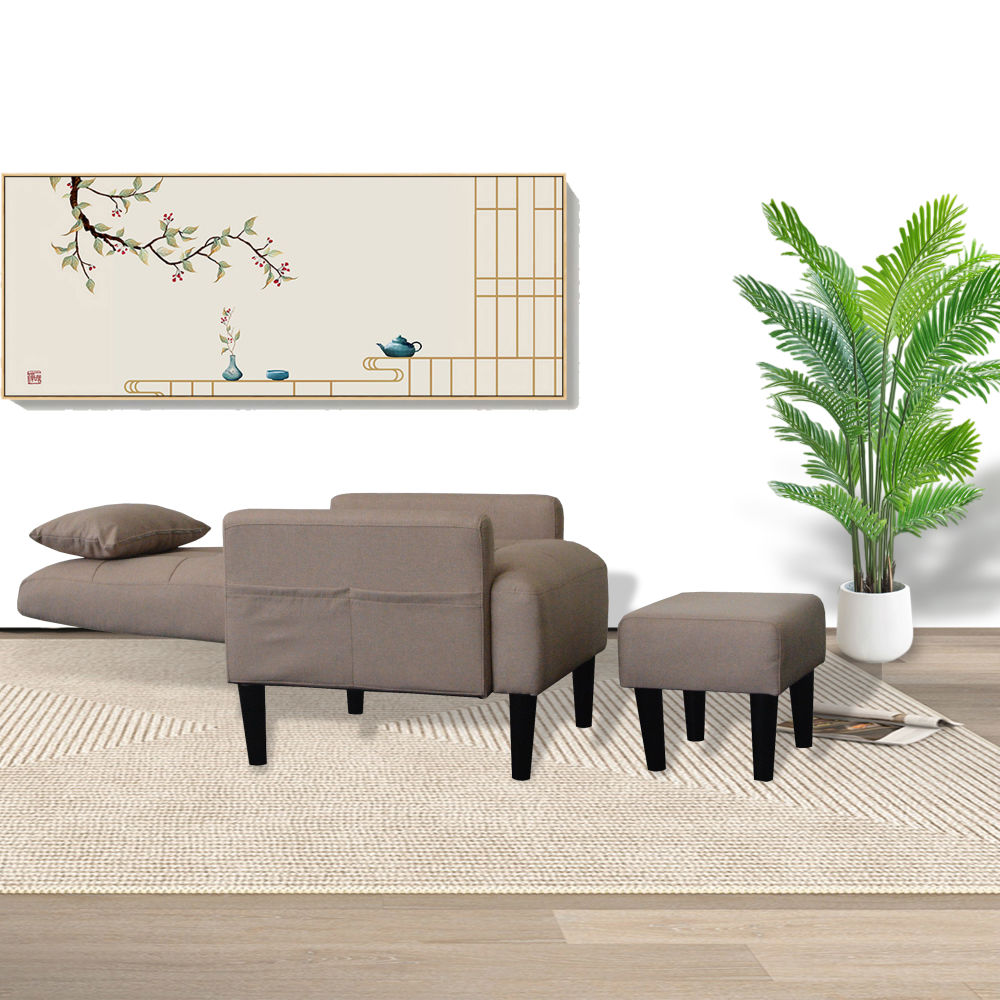 dropship Redde Boo brown living room sofa single chair and ottoman, modern multi-function fabric living room sofa lounge chair bed and stool. Soft leisure single chair adjustable into 5 angles with sofa bed