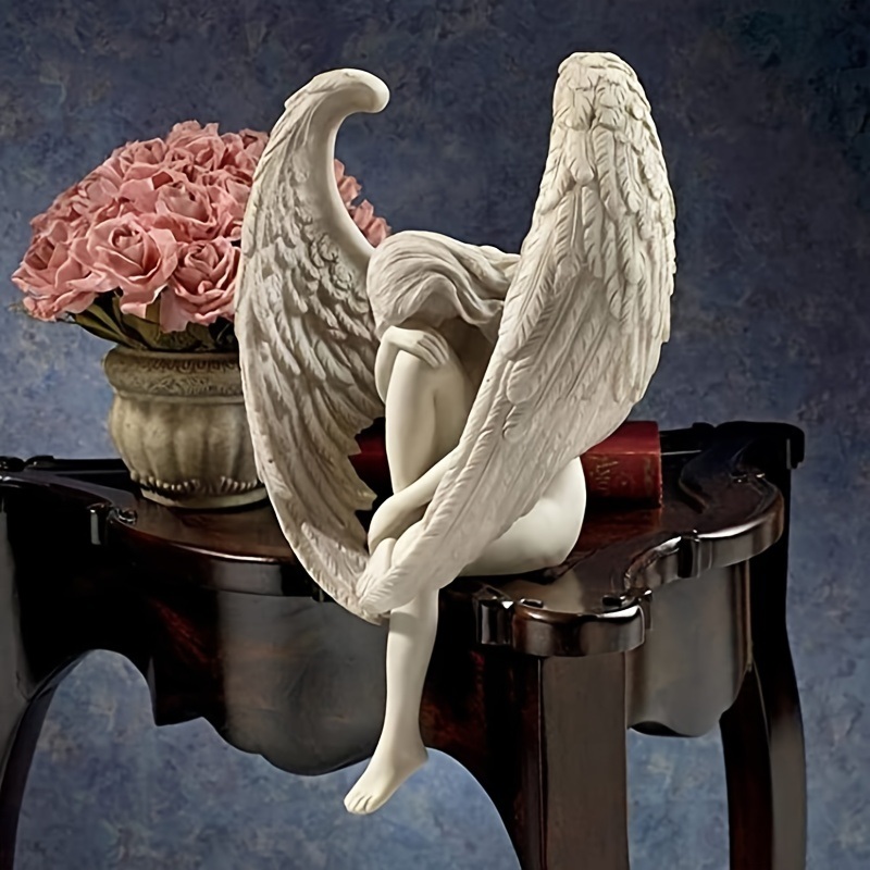 dropship 1pcs Sorrow Angel Statue Crafts; Pure White Love Angle With Wings Sculpture Ornaments; For Home Decor Bedroom Office Garden Tabletop