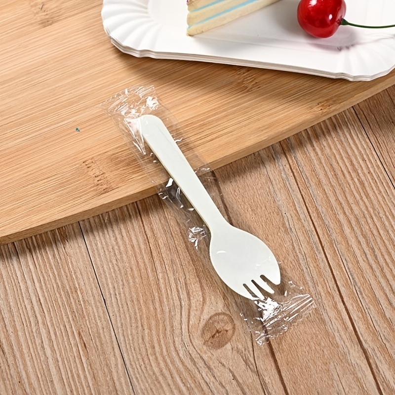 dropship 100pcs/set Disposable Plastic Spoons Forks For Cake Ice Cream Salad Fruit Dessert Soup Tea Coffee Party Cake Baking Shop Supplies