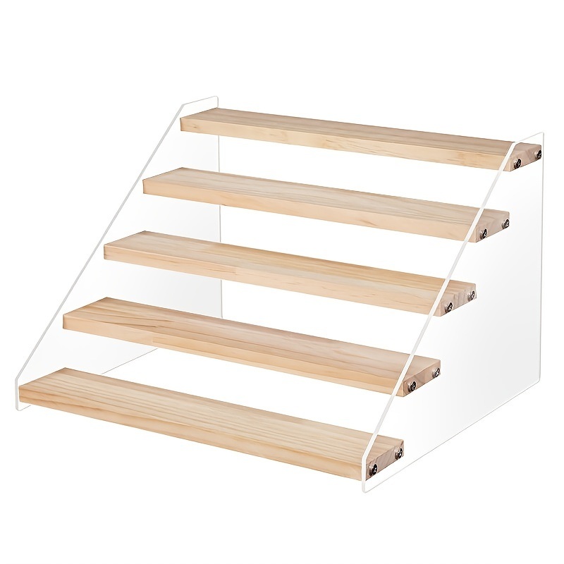dropship 1pc Acrylic Multi Layer Display Riser Stand With Wood Panel For Display, Clear Acrylic Display Risers, Acrylic Jewelry Display Stand Shelf