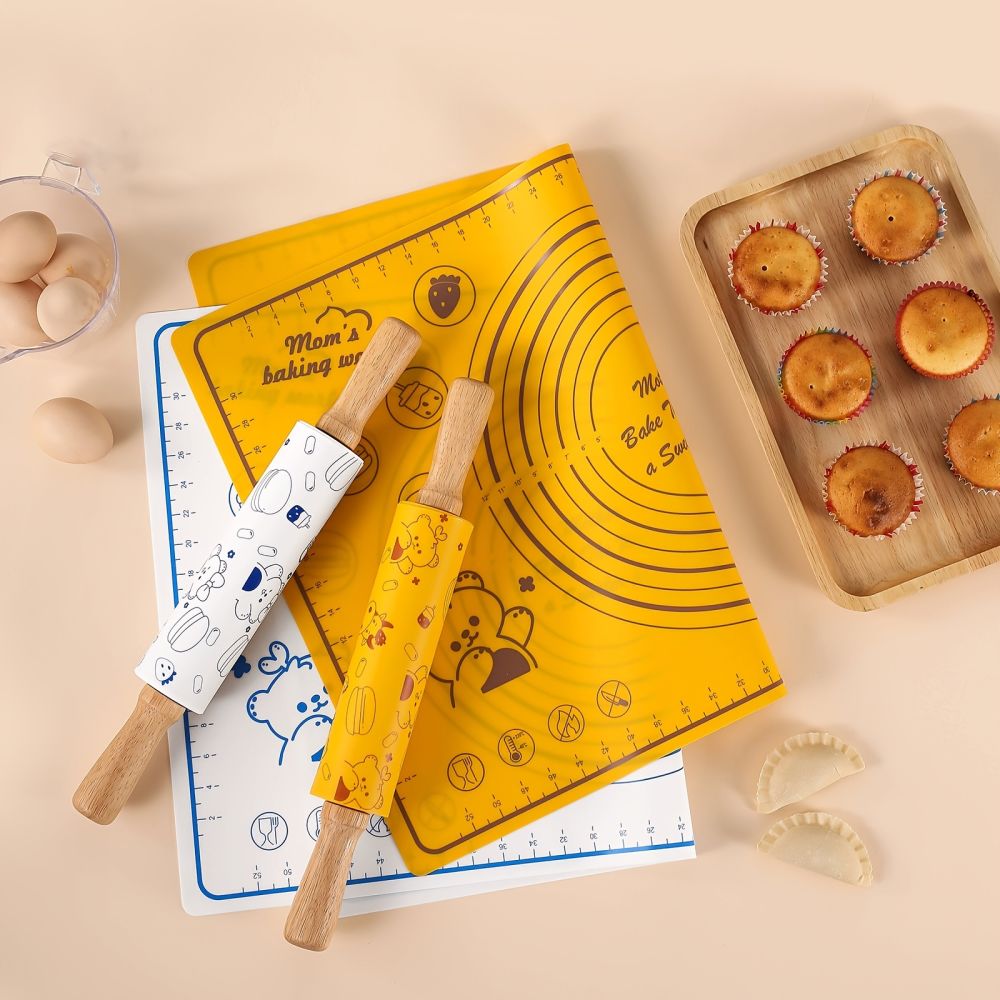 dropship 1pc Bear Cartoon Kneading Pad Rolling Pin; Baking Set