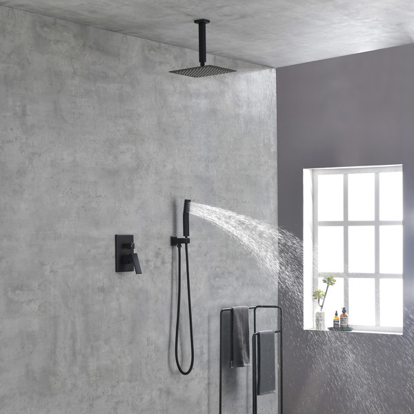 dropship Matte Black Shower Set System Bathroom Luxury Rain Mixer Shower Combo Set Ceiling Mounted Rainfall Shower Head Faucet