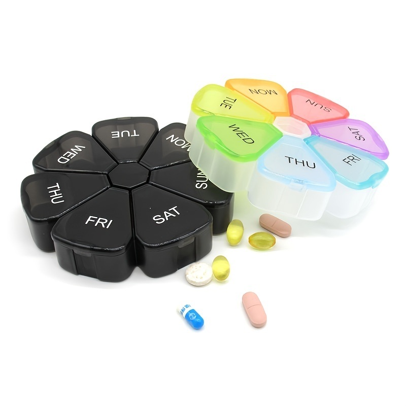dropship 1pc Large Weekly Pill Organizer; 7 Day Portable Pill Box Case For Vitamin; Cod Liver Oil; Pills; Supplements; Flower Medicine Organizer-Arthritis Friendly; Travel Pill Container