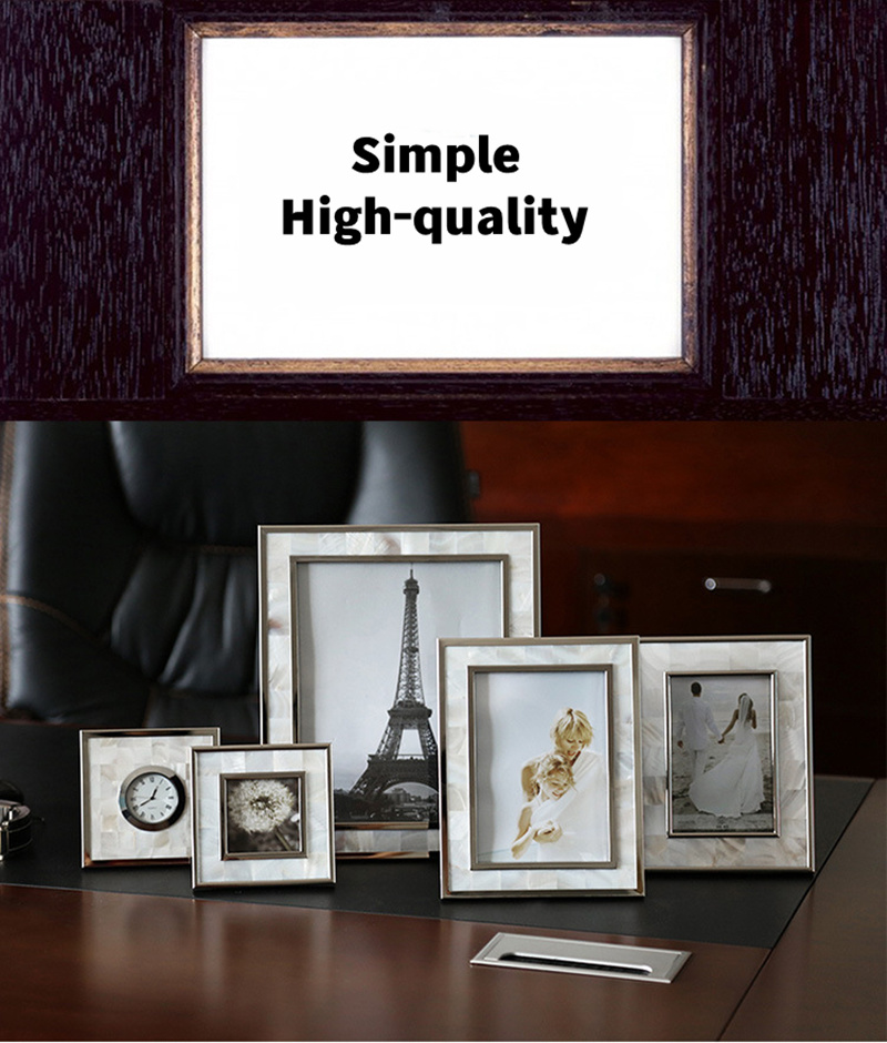 dropship High Quality Home Decoration Metal Shell Photo Frame 3-10 Inch Back Polished Alloy Flocking Wedding Photo Bedside Table Ornament