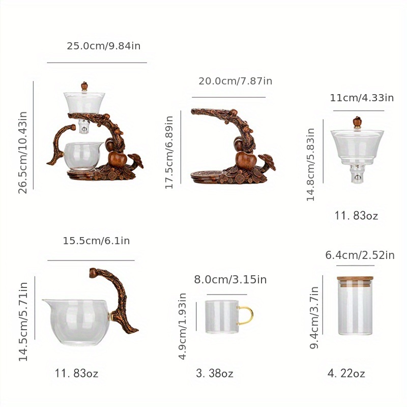 dropship 1 Set Lazy Tea Set; Magnetic Water Diversion Rotating Cover Bowl; Tea Maker; Automatic Glass Teapot; Tea Canister; Tea Cups; Tea Pet; Tea Tray; Chinese Kung Fu Tea Set