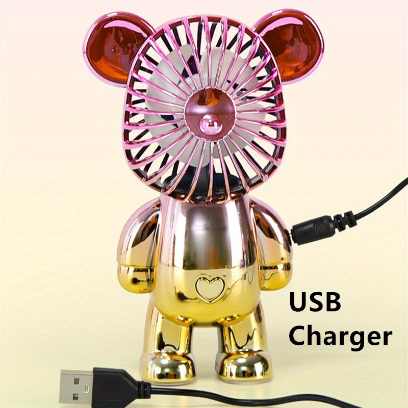 dropship Mini Bear Fan With 3 Modes Wind Speed; Rechargeable Multicolor Portable Fan For Student And Office Workers Carry USB Charging