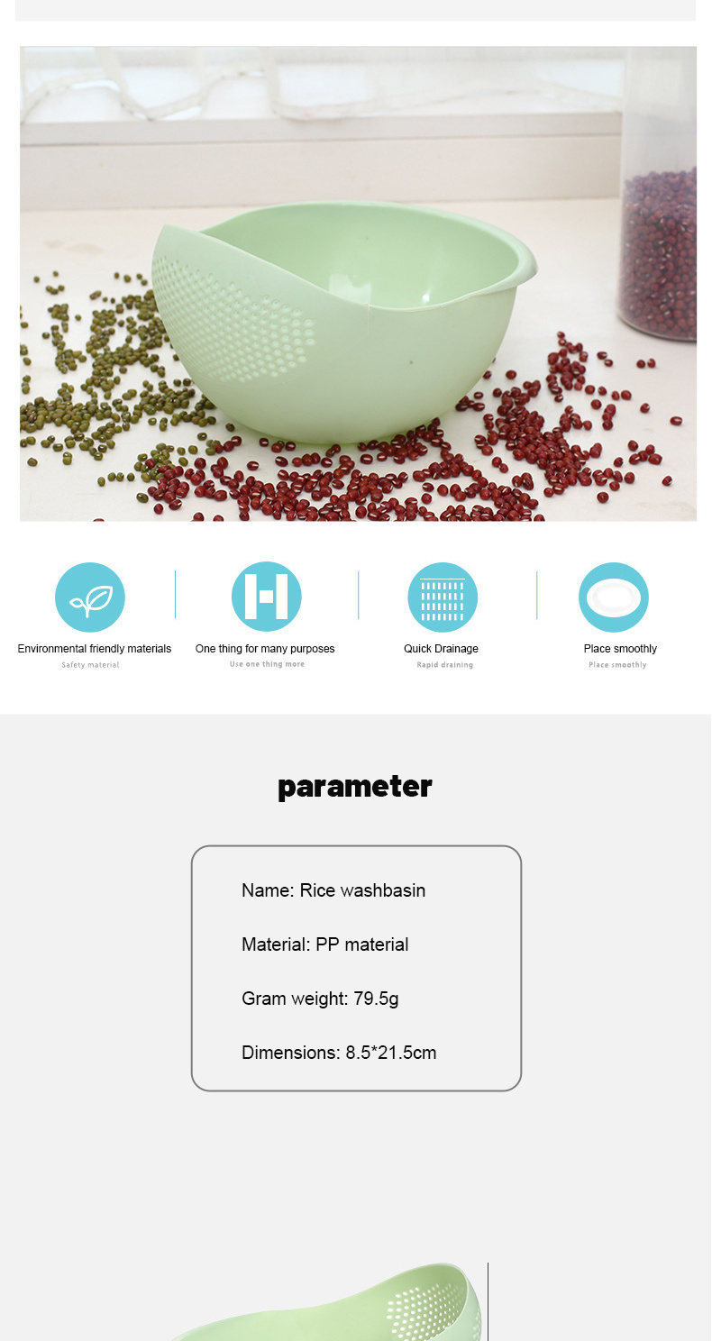 dropship Green Thickened Kitchen Rice Washing Machine Rice Washing Sieve Rice Washing Basin Plastic Draining Vegetable Washing Basket
