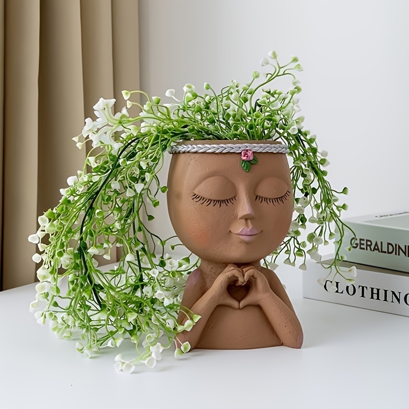 dropship 1pc Figure Flower Pot; Women Face Statue Vase Planter Ornaments; For Indoor Outdoor Home Decor Garden Patio (4.7*7.3*3.4in)