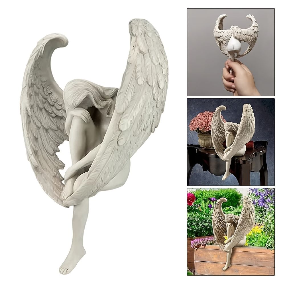dropship 1pcs Sorrow Angel Statue Crafts; Pure White Love Angle With Wings Sculpture Ornaments; For Home Decor Bedroom Office Garden Tabletop
