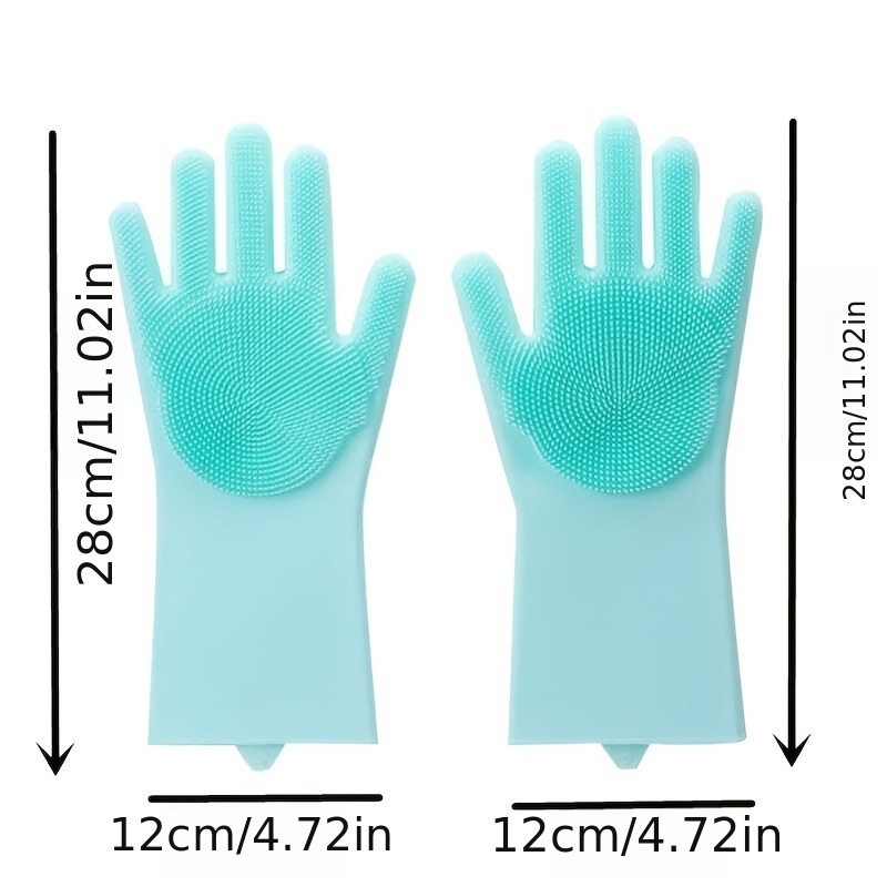 dropship 1pair Kitchen Silicone Dishwashing Gloves; Housework Cleaning Waterproof Insulation Magic Gloves; Dishwashing Brush