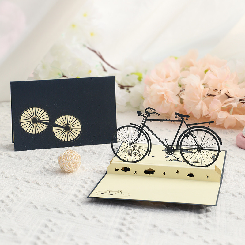dropship 1pc Creative 3D Birthday Greeting Card; Handmade Hollow Retro Bicycle Blessing Card; Graduation Gift; Birthday Blessing Gift