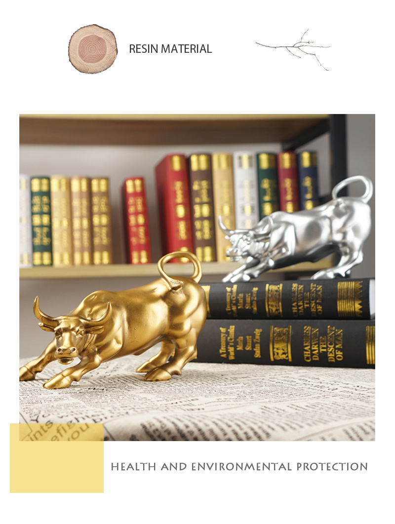 dropship NORTHEUINS Resin Wall Street Bull Figurine Cattle OX Statue Market Miam Bull Home Feng Shui Art Official Desktop Decor Sculpture