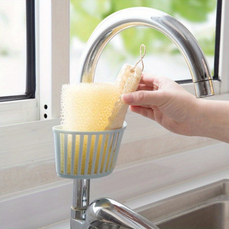 dropship 1PC Sink Plastic Hanging Basket; Faucet Rack Drainer Sponge Storage Rack Spout Holder Kitchen Bathroom Rack; 2.75*4.92in