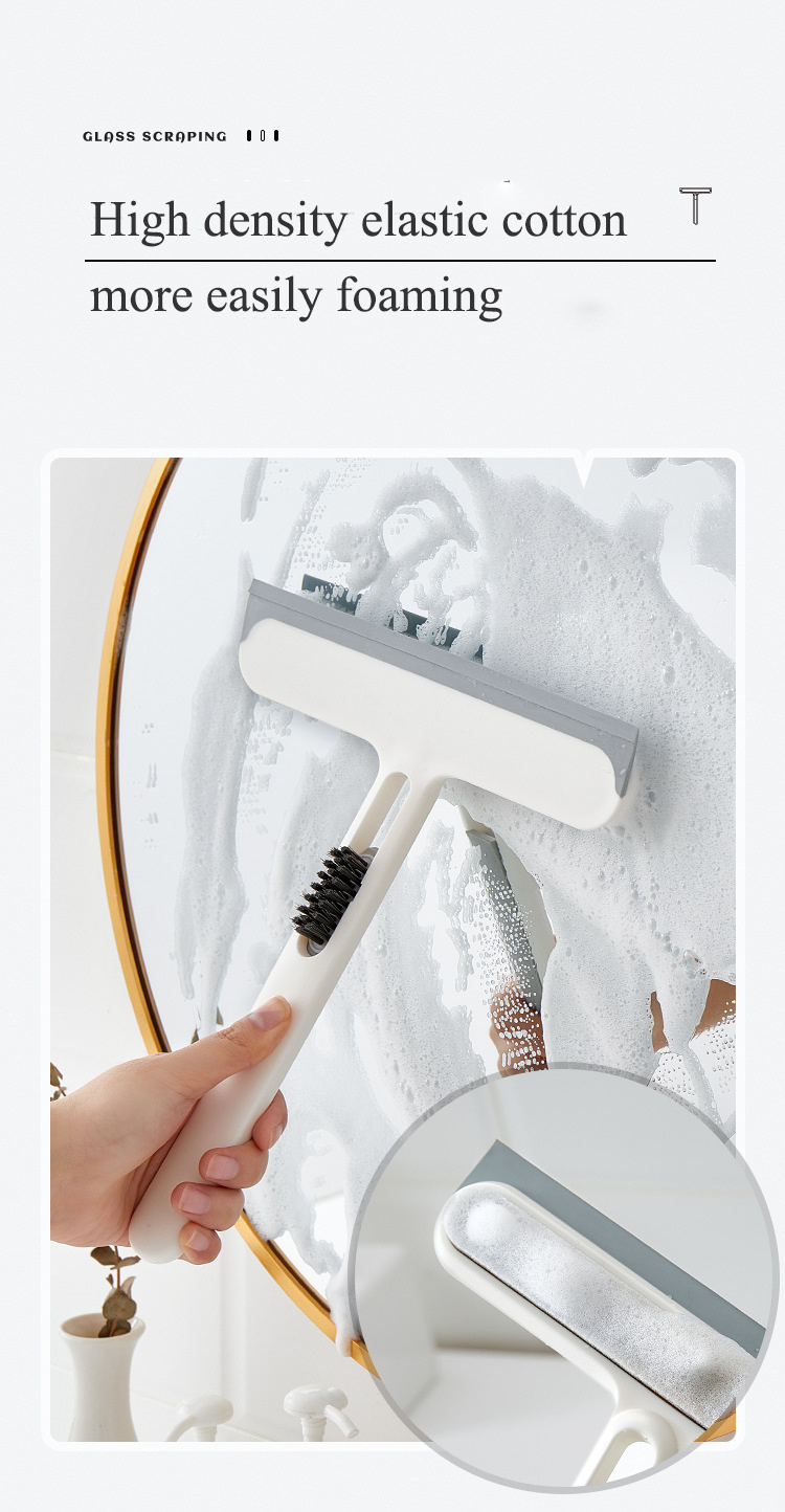 dropship 1pc/2pcs 3-in-1 Multi-Purpose Glass Cleaning Brush With Handle, Magic Window Cleaning Brush, Squeegee For Window, Glass, Shower Door, Car Windshield, Heavy Duty Window Scrubber, Blue, White