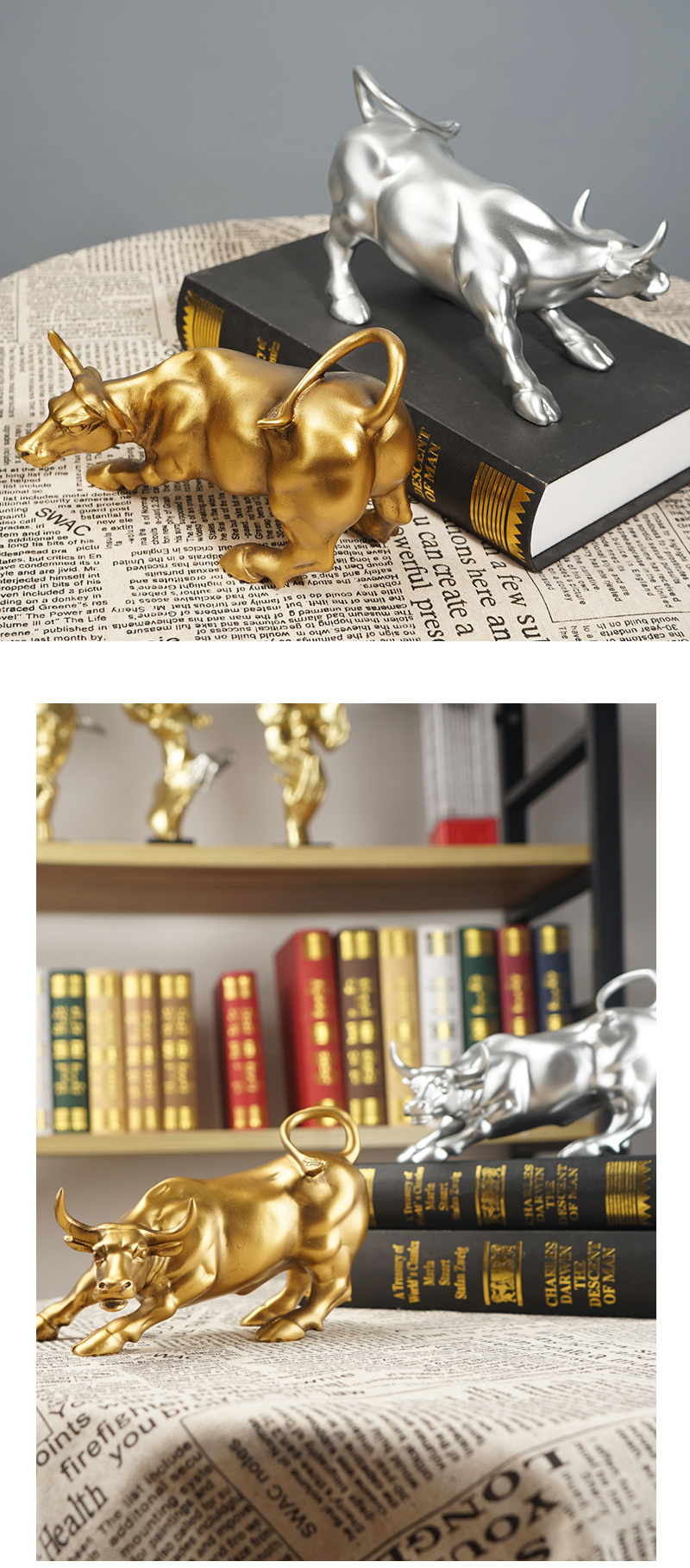 dropship NORTHEUINS Resin Wall Street Bull Figurine Cattle OX Statue Market Miam Bull Home Feng Shui Art Official Desktop Decor Sculpture