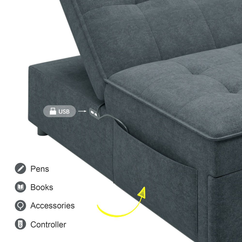 dropship 4-in-1 Sofa Bed, Chair Bed, Multi-Function Folding Ottoman Bed with Storage Pocket and USB Port for Small Room Apartment,Living Room,Bedroom,Hallway, Deep Blue