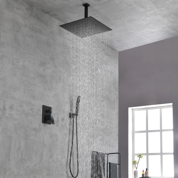 dropship Matte Black Shower Set System Bathroom Luxury Rain Mixer Shower Combo Set Ceiling Mounted Rainfall Shower Head Faucet