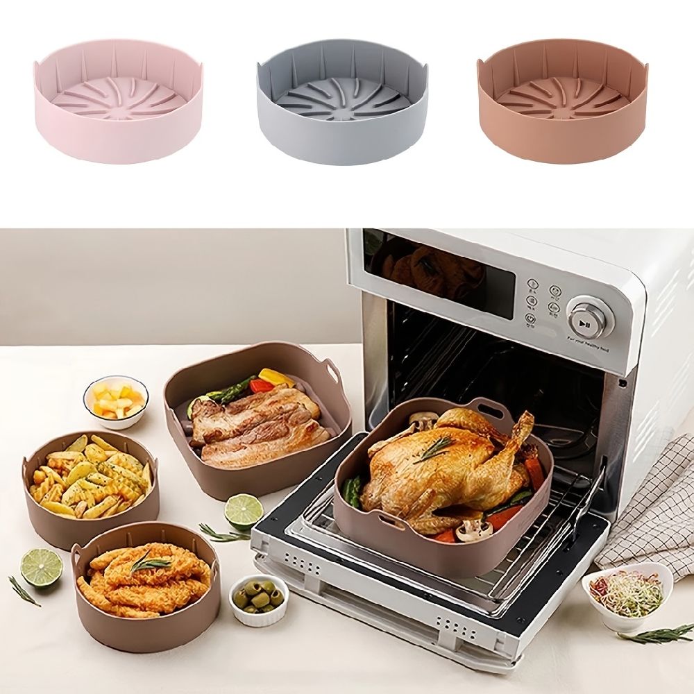 dropship 1pc Round Air Fryer Silicone Pot Silicone Air Fryer Baking Mat Oven Heat Insulation Mat Kitchen Baking Utensils