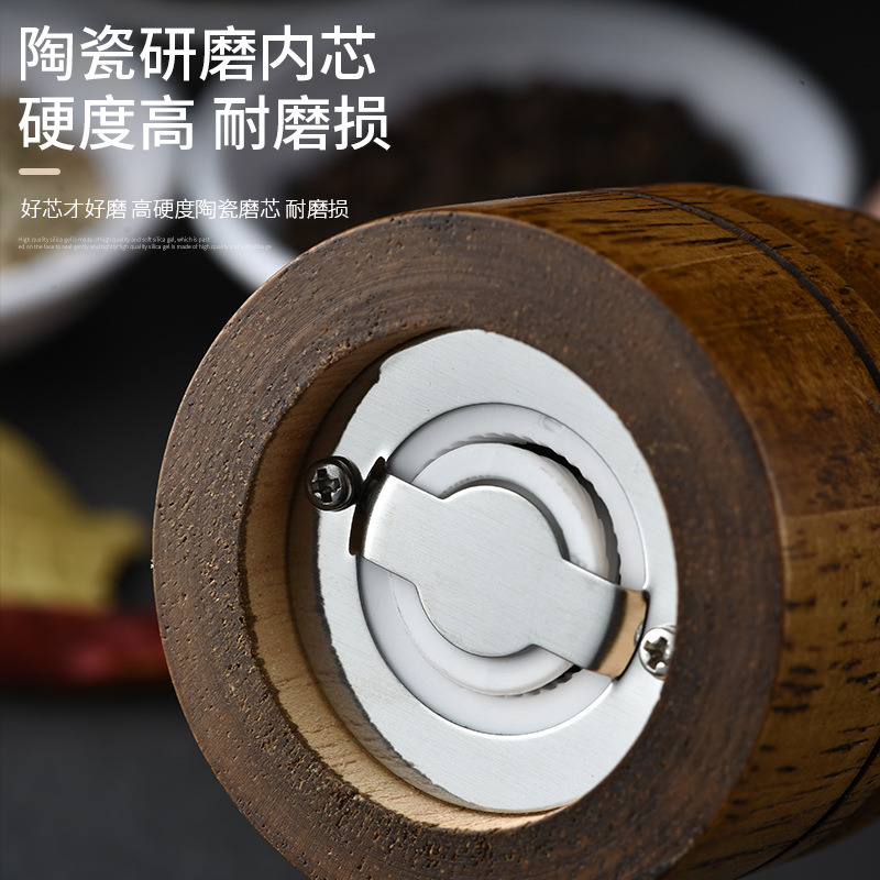 dropship Wooden Grinder Pepper Mill Manual Pepper Ceramic Core Pepper Sea Salt Seasoning Bottle Base Set Kitchen Tools