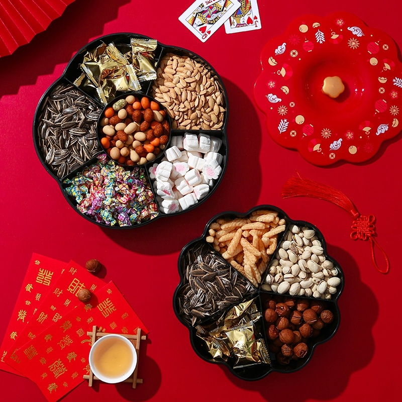 dropship 1pc Candy Storage Box Fruit For Chinese New Year; Nuts Tray With Lid; Snacks Organizer Food Container; Spring Festival Desktop Decor
