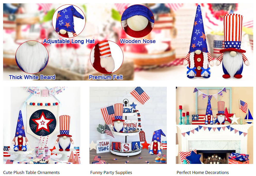 dropship 4th of July Patriotic Gnome Decorations; Mr & Mrs USA Swedish Tomte Gnomes Plush Table Ornaments