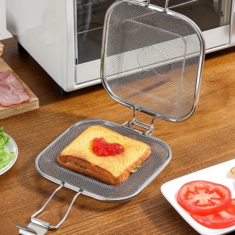 dropship Sandwich Toaster Bread Grill Net Stainless Steel Sandwich Grilling Basket Foldable Sandwich Baking Tool Oven Food Grill Rack