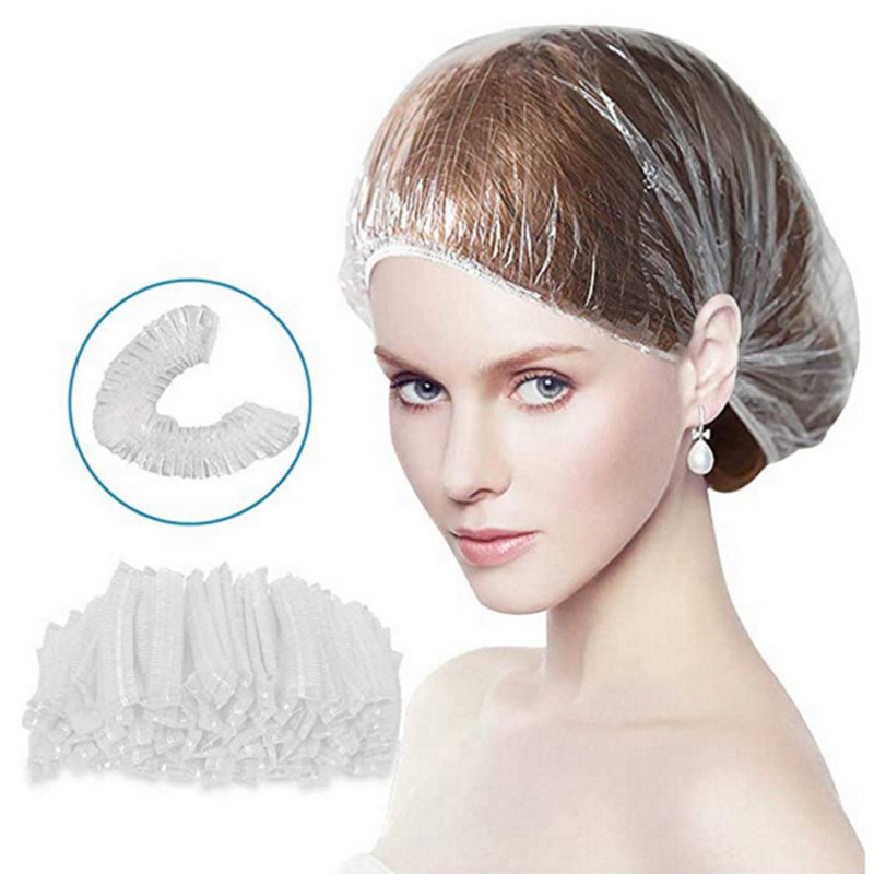 dropship 100pcs Plastic Disposable Shower Cap; Hair Dye Shower Cap; Plastic Beauty Salon Cap