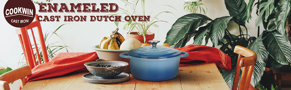 dropship COOKWIN Enameled Cast Iron Dutch Oven with Self Basting Lid; Enamel Coated Cookware Pot 5QT
