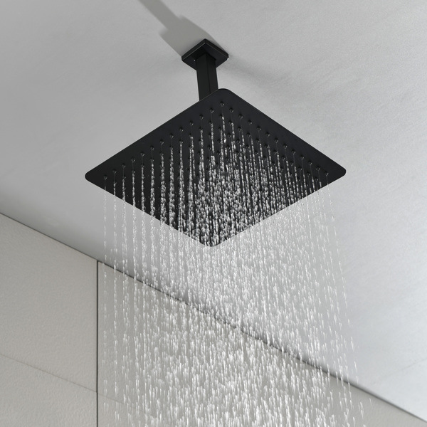 dropship Matte Black Shower Set System Bathroom Luxury Rain Mixer Shower Combo Set Ceiling Mounted Rainfall Shower Head Faucet